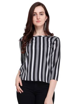 Black Printed Crepe Party Tops 3