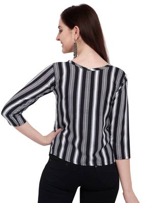 Black Printed Crepe Party Tops 4