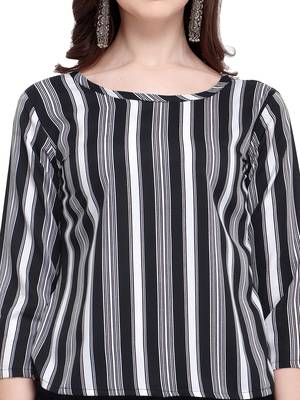 Black Printed Crepe Party Tops 5