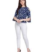 Navy Blue Printed Crepe Party Tops