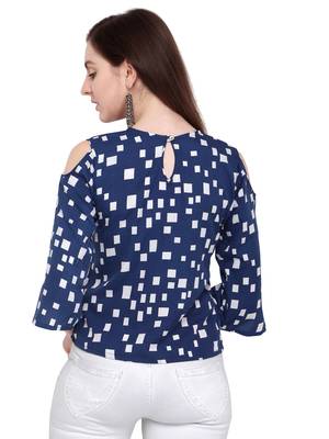 Navy Blue Printed Crepe Party Tops 4