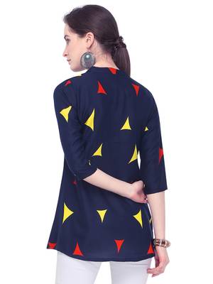 Navy blue printed rayon party tops 4
