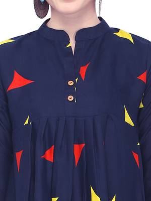 Navy blue printed rayon party tops 5