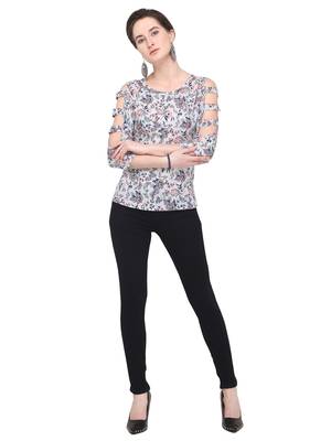 White Printed Crepe Party Tops 1