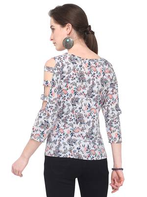 White Printed Crepe Party Tops 4