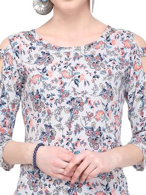 White Printed Crepe Party Tops 5