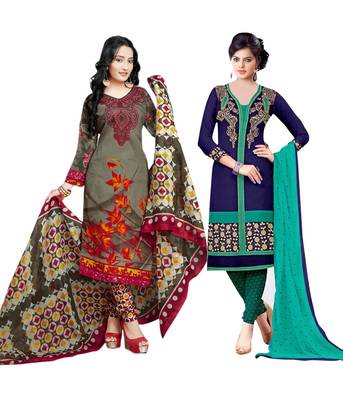 Cotton Printed Combo Salwar With Dupatta (Set Of 2) 1