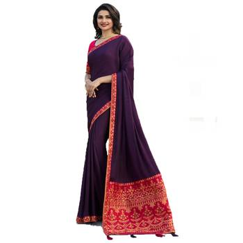 Purple woven jacquard saree with blouse 1