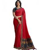 Red woven jacquard saree with blouse