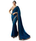 Blue embroidered faux georgette saree with blouse