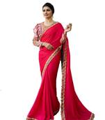 Red embroidered faux georgette saree with blouse