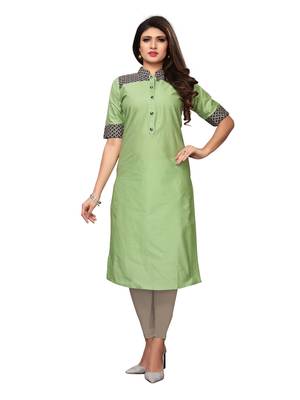 Green Plain Cotton Kurti 1