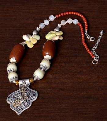 Designer Necklace with German Silver Pendant and Mix Ornaments and Beads PPBJ204 1