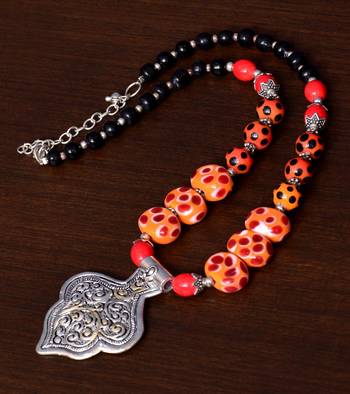 Designer Necklace with German Silver Pendant and Mix Ornaments and Beads PPBJ205 1