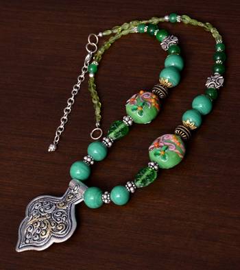 Designer Necklace with German Silver Pendant and Mix Ornaments and Beads PPBJ206 1