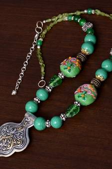 Designer Necklace with German Silver Pendant and Mix Ornaments and Beads PPBJ206