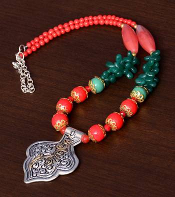 Designer Necklace with German Silver Pendant and Mix Ornaments and Beads PPBJ207 1