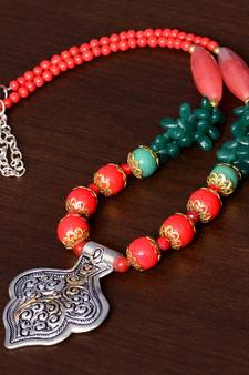 Designer Necklace with German Silver Pendant and Mix Ornaments and Beads PPBJ207