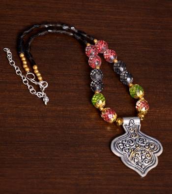 Designer Necklace with German Silver Pendant and Mix Ornaments and Beads PPBJ208 1