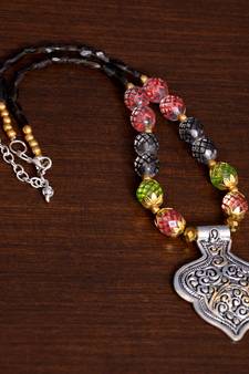 Designer Necklace with German Silver Pendant and Mix Ornaments and Beads PPBJ208