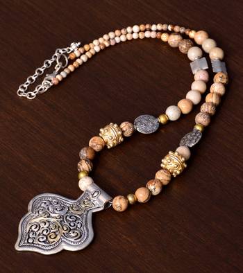 Designer Necklace with German Silver Pendant and Mix Ornaments and Beads PPBJ209 1