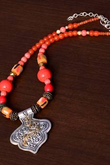Designer Necklace with German Silver Pendant and Mix Ornaments and Beads PPBJ214
