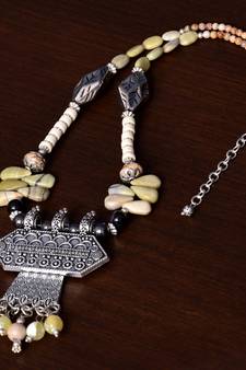 Designer Necklace with German Silver Pendant and Mix Ornaments and Beads PPBJ215