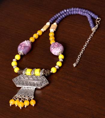 Designer Necklace with German Silver Pendant and Mix Ornaments and Beads PPBJ216 1