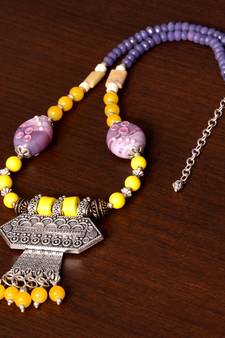 Designer Necklace with German Silver Pendant and Mix Ornaments and Beads PPBJ216