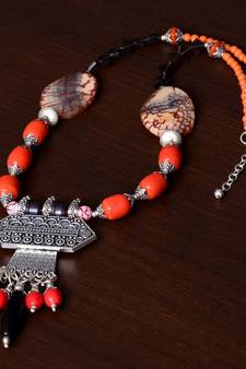 Designer Necklace with German Silver Pendant and Mix Ornaments and Beads PPBJ221
