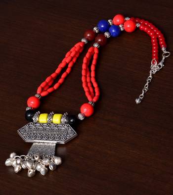 Designer Necklace with German Silver Pendant and Mix Ornaments and Beads PPBJ222 1