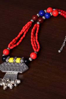 Designer Necklace with German Silver Pendant and Mix Ornaments and Beads PPBJ222