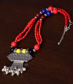 Designer Necklace with German Silver Pendant and Mix Ornaments and Beads PPBJ222