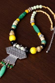 Designer Necklace with German Silver Pendant and Mix Ornaments and Beads PPBJ225