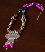 Designer Necklace with German Silver Pendant and Mix Ornaments and Beads PPBJ226