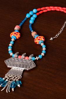 Designer Necklace with German Silver Pendant and Mix Ornaments and Beads PPBJ228