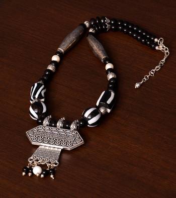 Designer Necklace with German Silver Pendant and Mix Ornaments and Beads PPBJ229 1