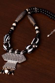 Designer Necklace with German Silver Pendant and Mix Ornaments and Beads PPBJ229