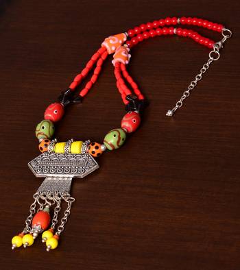 Designer Necklace with German Silver Pendant and Mix Ornaments and Beads PPBJ230 1
