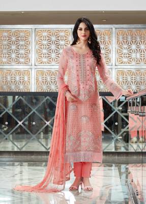 Pink embroidered net salwar with dupatta 1