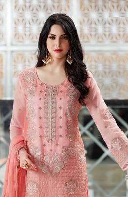 Pink embroidered net salwar with dupatta 2