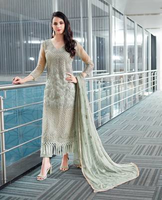 Grey embroidered net salwar with dupatta 1