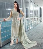 Grey embroidered net salwar with dupatta