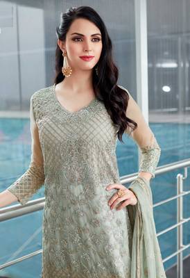 Grey embroidered net salwar with dupatta 2