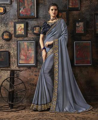 Grey Embroidered Faux Georgette Saree With Blouse 1