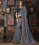 Grey Embroidered Faux Georgette Saree With Blouse