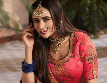 Navy Blue Embroidered Silk Blend Saree With Blouse 3