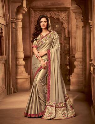 Gold embroidered georgette saree with blouse 1