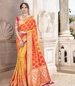 Orange embroidered silk saree with blouse