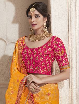 Orange embroidered silk saree with blouse 2